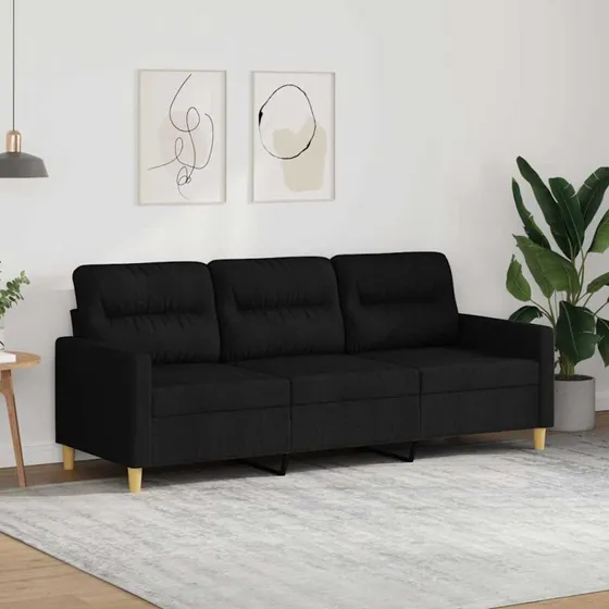 3-personers sofa 180 cm i sort stof – robust & komfortabel