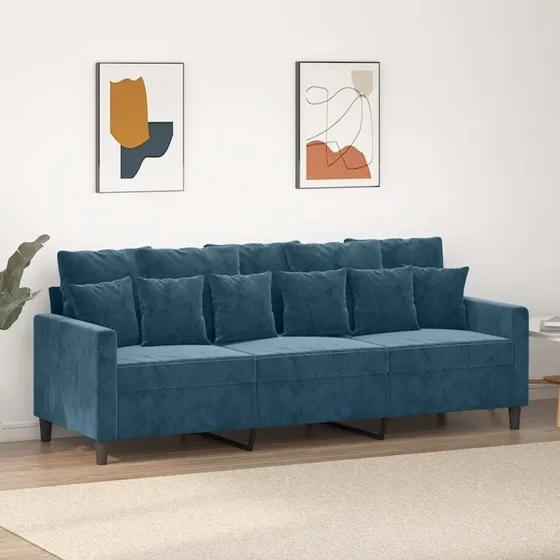 3-personers veloursofa 180 cm blå