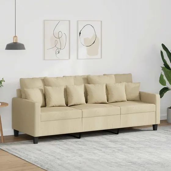 3-personers sofa 180 cm i creme stof, robust metalstel
