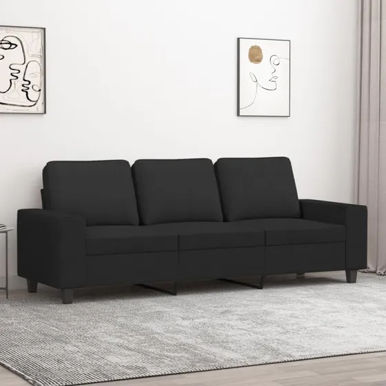 3-personers sofa 180 cm i sort stof — robust metalstel