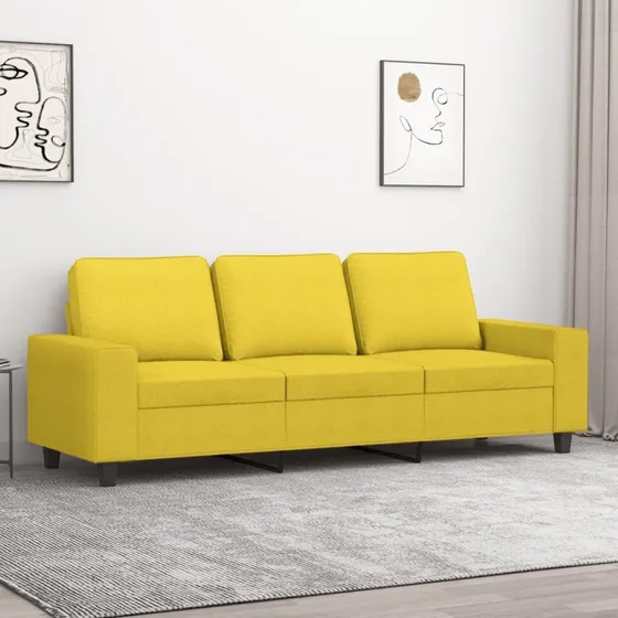 3-personers stofsofa 180 cm - lysegul, robust metalstel