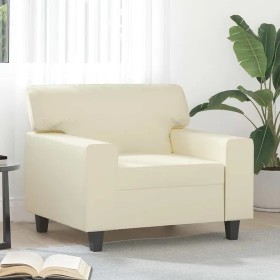 Lænestol 60 cm creme kunstlæder med metalstel