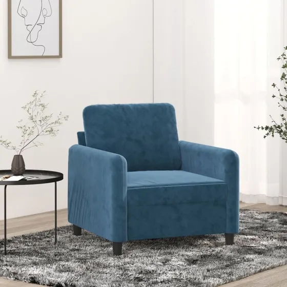 Velour lænestol 60 cm blå med metalstel