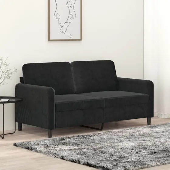 2-personers fløjlssofa 140 cm – sort, robust metalstel