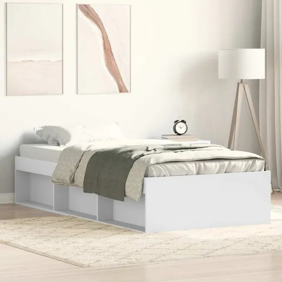 Sengeramme 75x190 cm hvid i træ med opbevaring