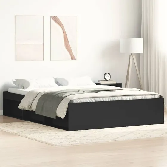 Sengeramme 160x200 cm i sort træ med opbevaring
