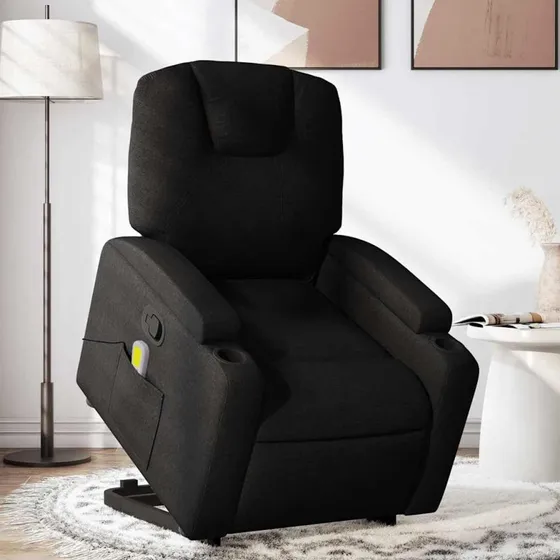 Løftestol med massage, stof - sort