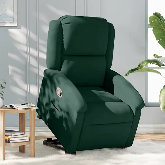 Løftestol velour mørkegrøn med elektrisk funktion