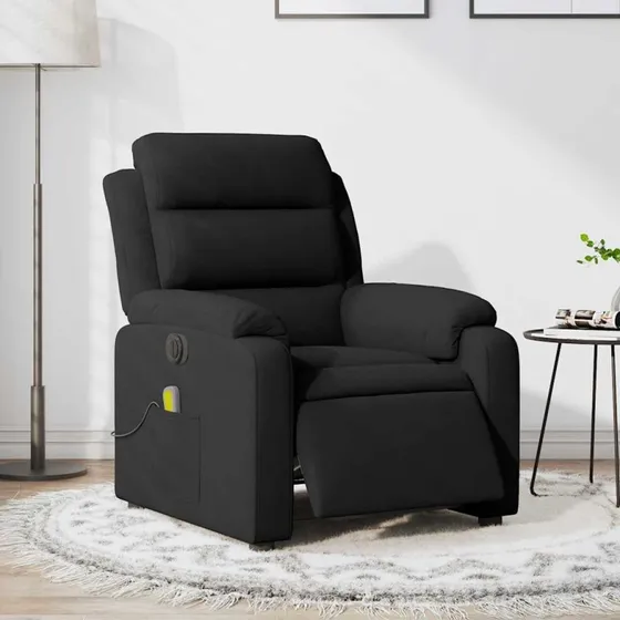 Massagestol i sort velour med elektrisk lænefunktion