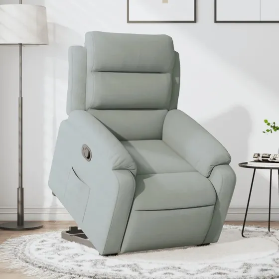 Løftestol velour lysegrå – elektrisk løftefunktion