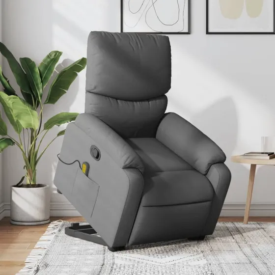 Løftestol med massagefunktion i mørkegråt stof