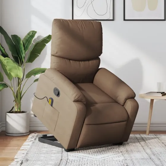 Løftestol med massagefunktion i brun stof