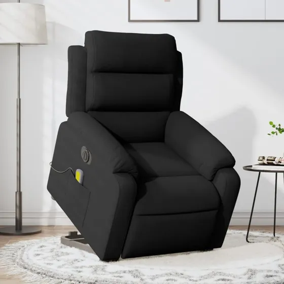Massagestol med løftefunktion i sort velour