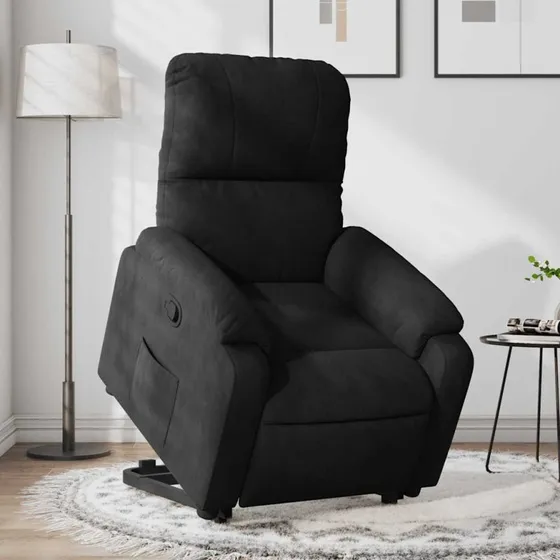 Løftestol mikrofiber sort med elektrisk løftefunktion
