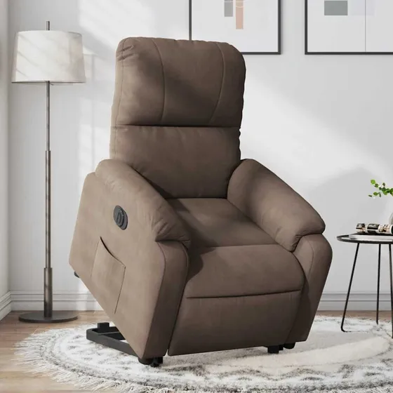 Løftestol mikrofiber brun – elektrisk løftefunktion