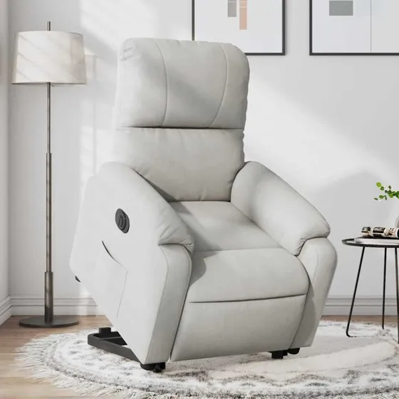 Løftestol mikrofiber lysegrå – eldrevet komfort