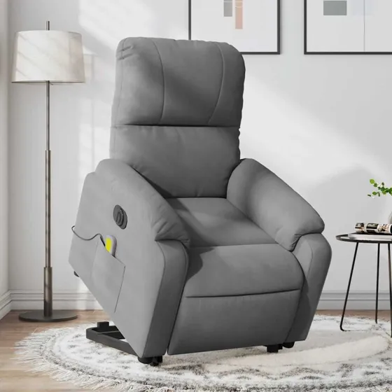 Massagestol med løftefunktion i mikrofiber – mørkegrå