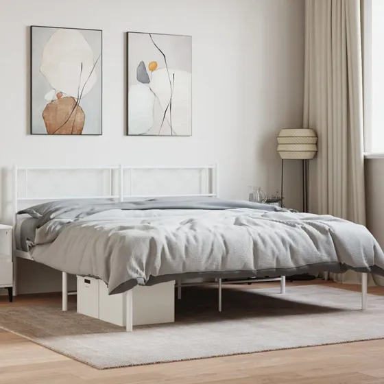 Sengeramme 160x200 cm i metal, hvid - robust pulverlakeret
