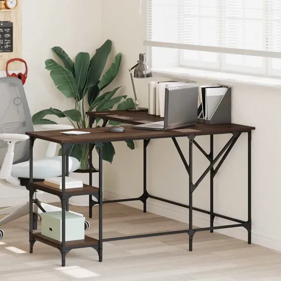 Hjrneskrivebord 139x139x75 cm  konstrueret tr, egetrsfarve