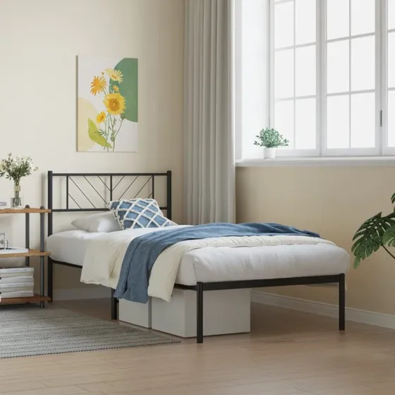 Sengeramme med sengegavl 90x200 cm – Metal sort