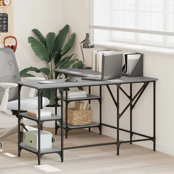 Skrivebord 139x139x75 cm - Konstrueret tr Sonoma-eg