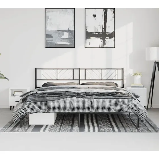 Sengeramme i metal med sengegavl 193x203 cm - sort