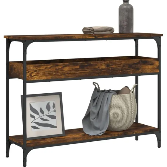Konsolbord 100x29x75 cm i røget eg – med hylde