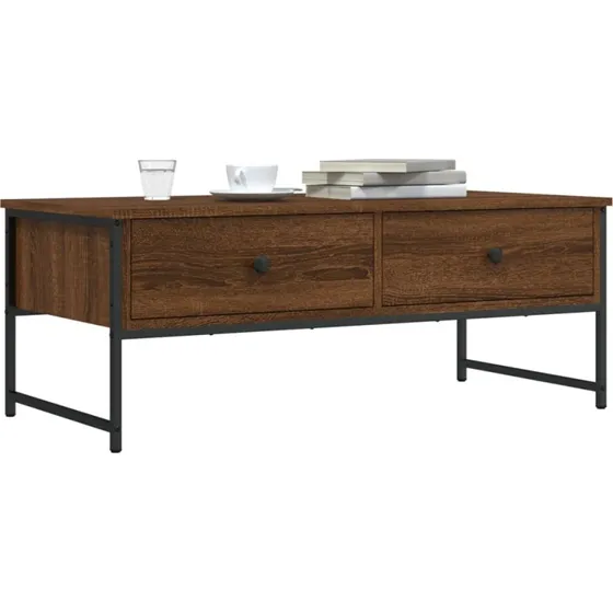 Sofabord 101x49x39,5 cm i brun egetr - 2 skuffer