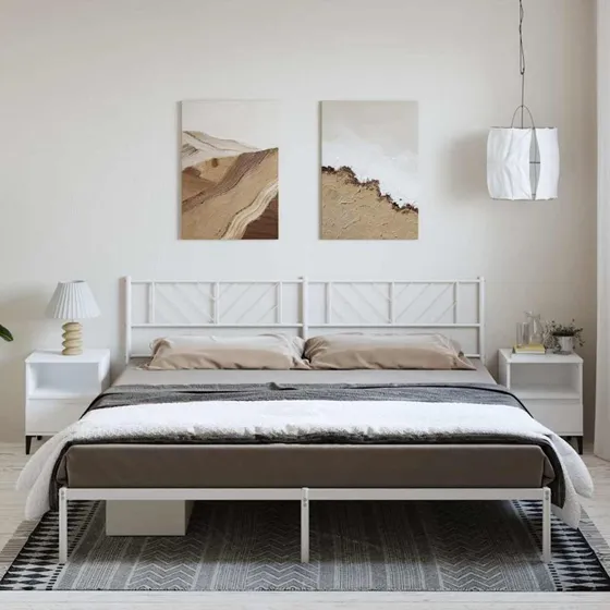 Metal sengeramme med sengegavl 183x213 cm - hvid