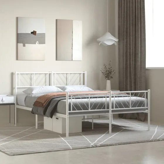 Metal sengeramme med sengegavl 160x200 cm – hvid