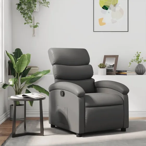 Lænestol i grå kunstlæder med manuel recliner