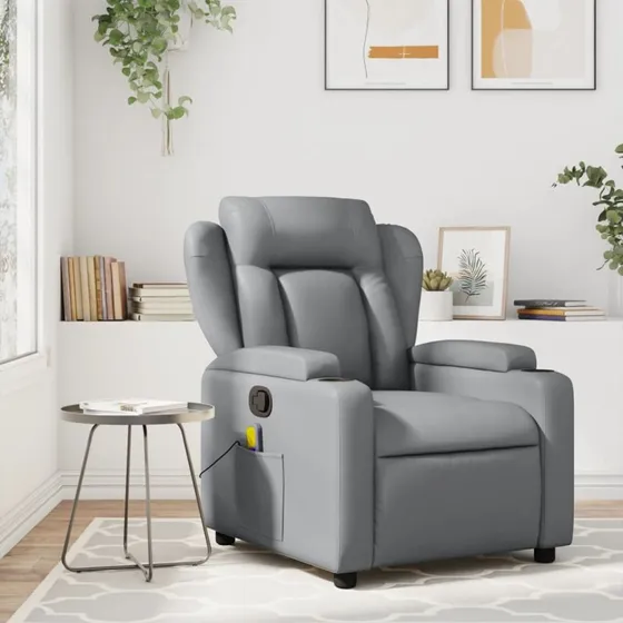 Lænestol i kunstlæder grå med manuel recliner