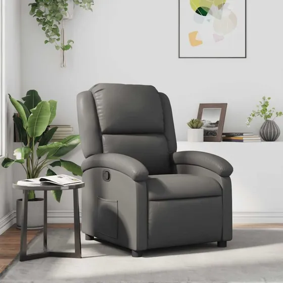 Lænestol i gråt kunstlæder med manuel recliner