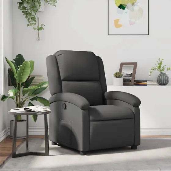 Lænestol i ægte læder, grå – manuel recliner