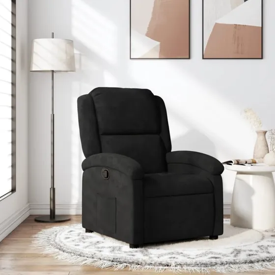 Velour lænestol sort med manuel lænefunktion