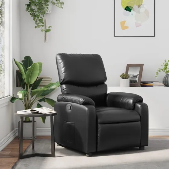 Lænestol i kunstlæder, sort – manuel recliner