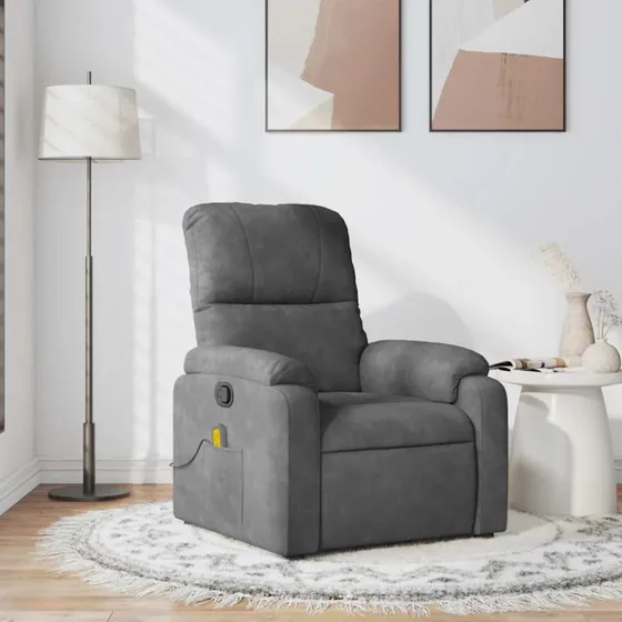 Massagestol lænestol mikrofiber mørkegrå