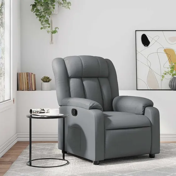 Lænestol i kunstlæder – grå manuel recliner