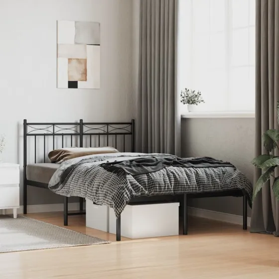 Sengeramme med gavl 120x190 cm i sort metal