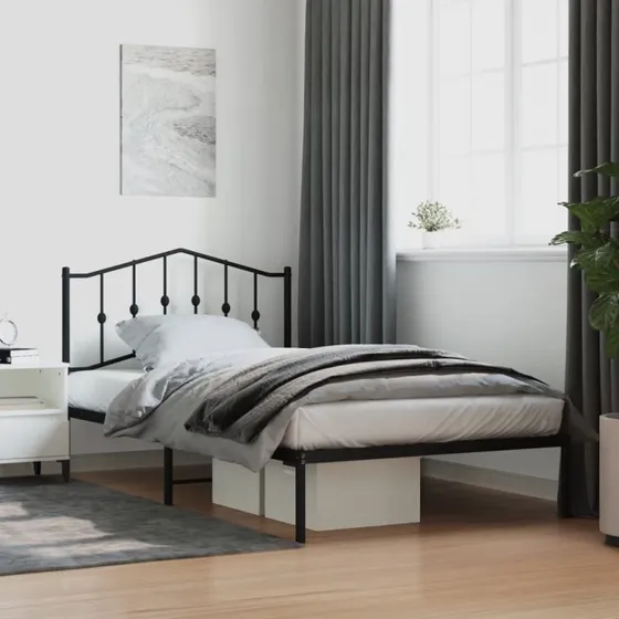 Sengeramme med sengegavl 107x203 cm - Sort metal