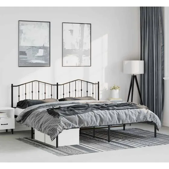 Sengeramme i sort metal med sengegavl 193x203 cm