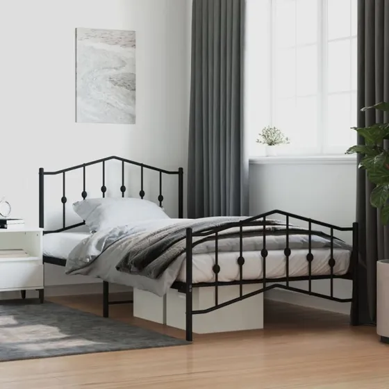 Sengeramme 107x203 cm med sengegavl i sort metal