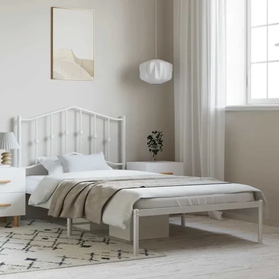 Sengeramme med sengegavl 100x200 cm - Hvid metal