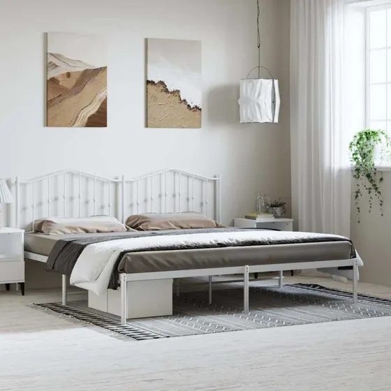 Sengeramme i metal med sengegavl 183x213 cm - hvid
