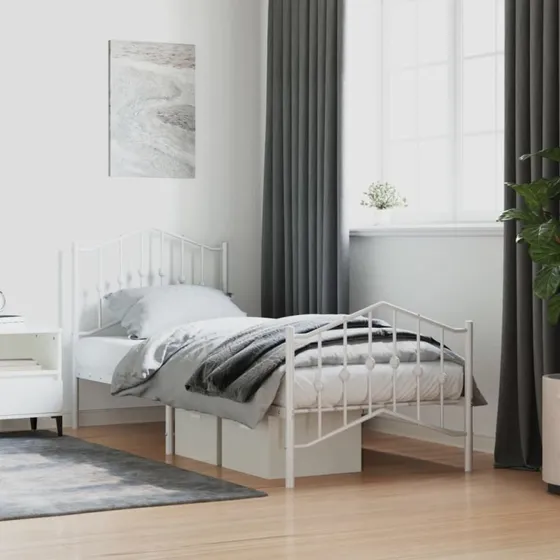 Sengeramme i metal med gavl og fodgærde 80x200 cm – hvid
