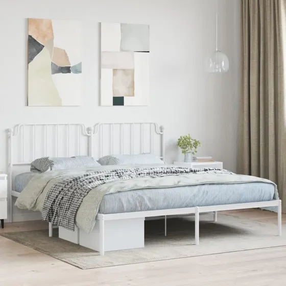 Sengeramme 160x200 cm med sengegavl - hvid metal