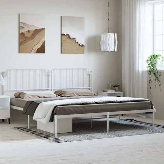 Sengeramme med sengegavl 183x213 cm i hvidt metal