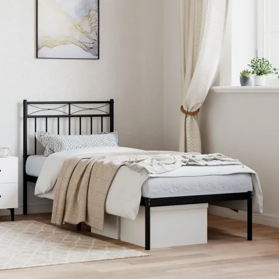 Sengeramme 80x200 cm med sengegavl - sort metal