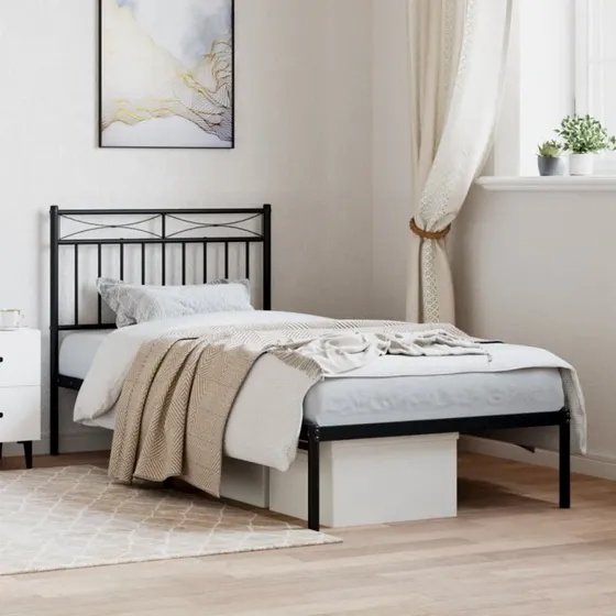 Sengeramme med sengegavl 90x190 cm - Metal sort