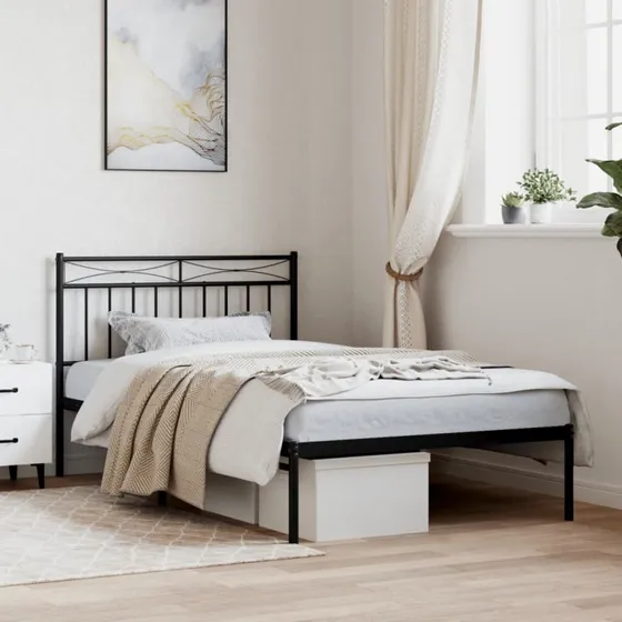 Sengeramme med sengegavl 107x203 cm – Sort metal